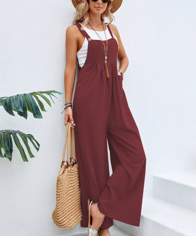 Women"s Solid Color Casual Strappy Jumpsuits_voghion.com