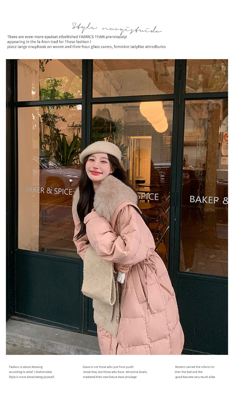 Milk Hoo Pink Large Feather Collar Down Cotton Coat For Women's Winter 2023 New Korean Edition Mid Length Fashionable_voghion.com
