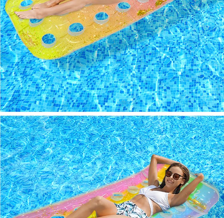 Gradient Transparent Mesh Floating Bed With Foldable Backrest - Inflatable Lounge Chair For Pool & Lake (Quick-Dry Heavy-Duty PVC Portable Design)_voghion.com