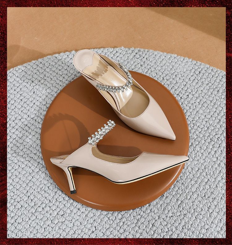 Grape Mom Studio Lee ~ Frühlings- und Sommersandalen mit spitzen Zehen und hohem Absatz, Baotou Mueller-Halbschuhe, Damen_voghion.com