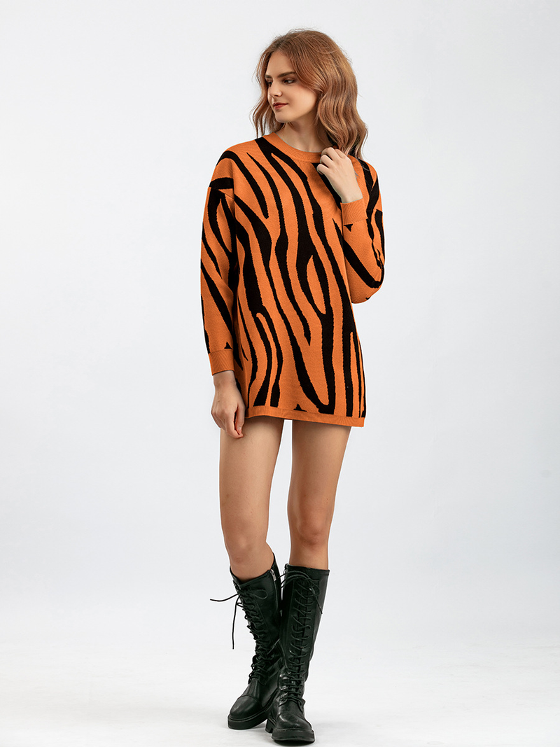 Abbigliamento donna autunno e inverno nuovo maglione pullover lavorato a maglia moda stampa zebra più maglione girocollo taglia_voghion.com