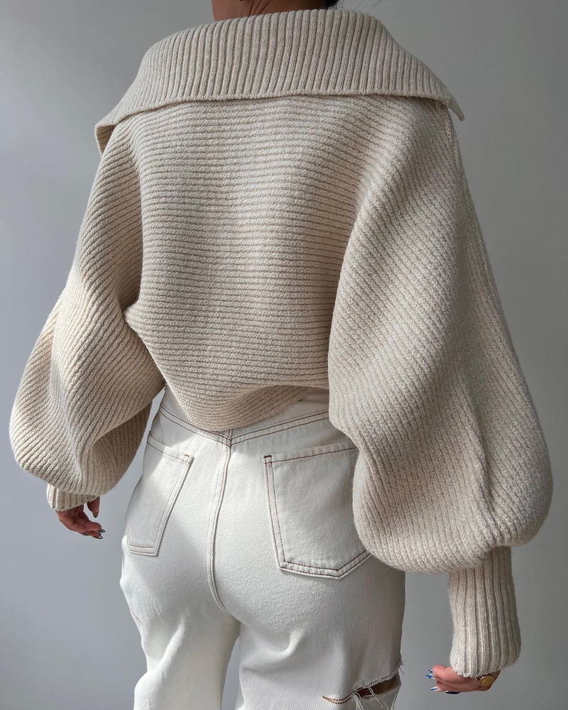 Abbigliamento donna autunno e inverno stile caldo pigro sciolto maniche a lanterna collo aperto pullover maglione corto da donna_voghion.com