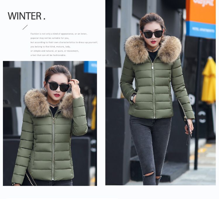 2023 Winter Neue kurze große Wollkragen Baumwolle gepolsterte Kleidung Damen koreanischen Stil Slim-Fit Abnehmen kleine Baumwolle gepolsterte Mantel warme Jacke Baumwolle gepolsterte Jacke_voghion.com