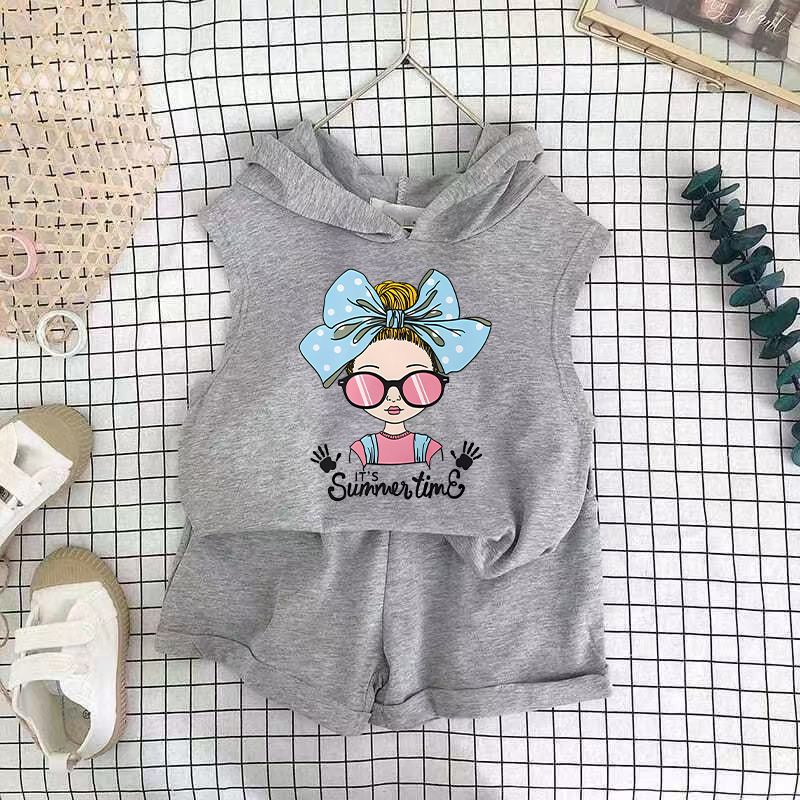 Children's Clothing 2025 New Girls Shorts Suit Hooded Two Piece Korean Style Fashion Cartoon Vest Trend_voghion.com