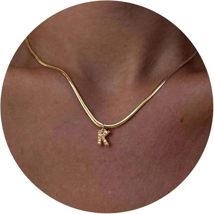 Hot Sales Moda Minúsculo CZ Zircon Carta Inicial Colar Para Mulheres Banhado A Ouro Aço Inoxidável Cobra Corrente A-Z Alfabeto Pingente_voghion.com