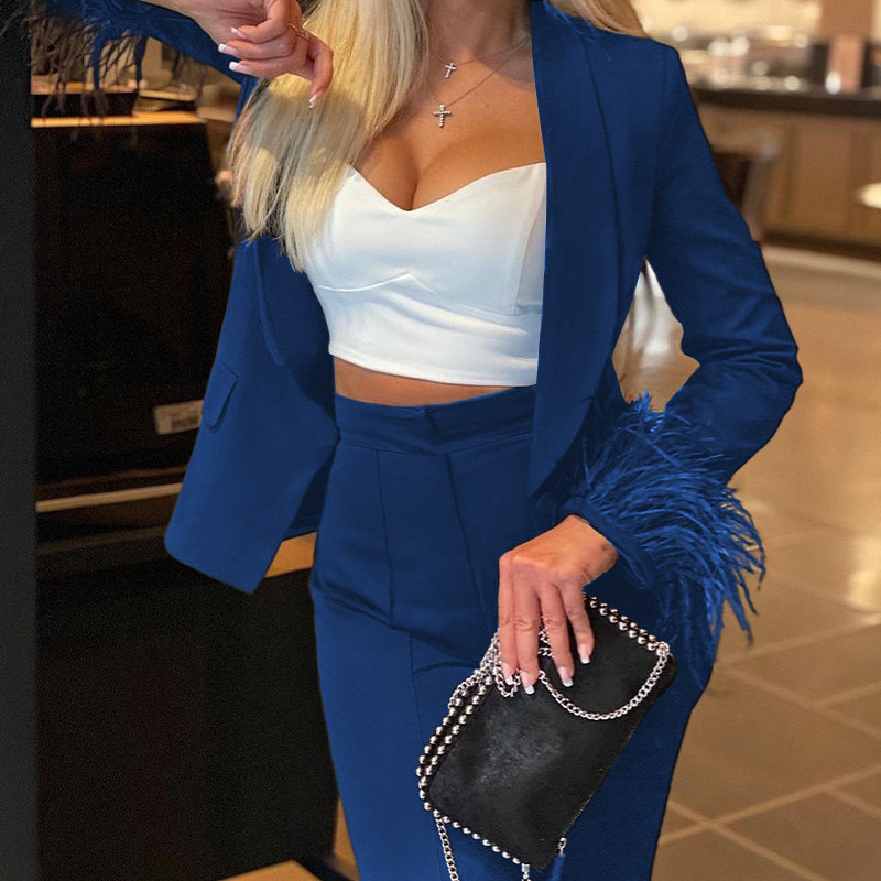 Abbigliamento da donna, moda, pendolarismo, maniche lunghe, pantaloni in piuma, tuta in due pezzi_voghion.com