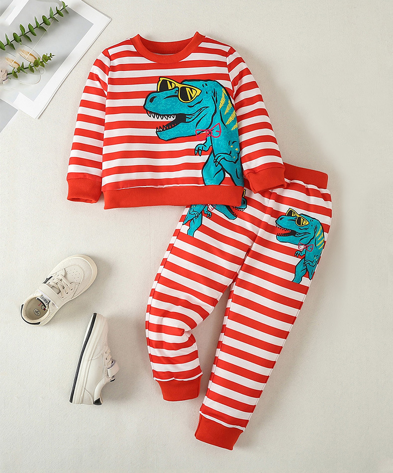 Set di felpe con cappuccio per bambini Primavera e autunno Abbigliamento sportivo a righe per bambini da uomo e da donna Set di due pezzi casual alla moda per bambini_voghion.com