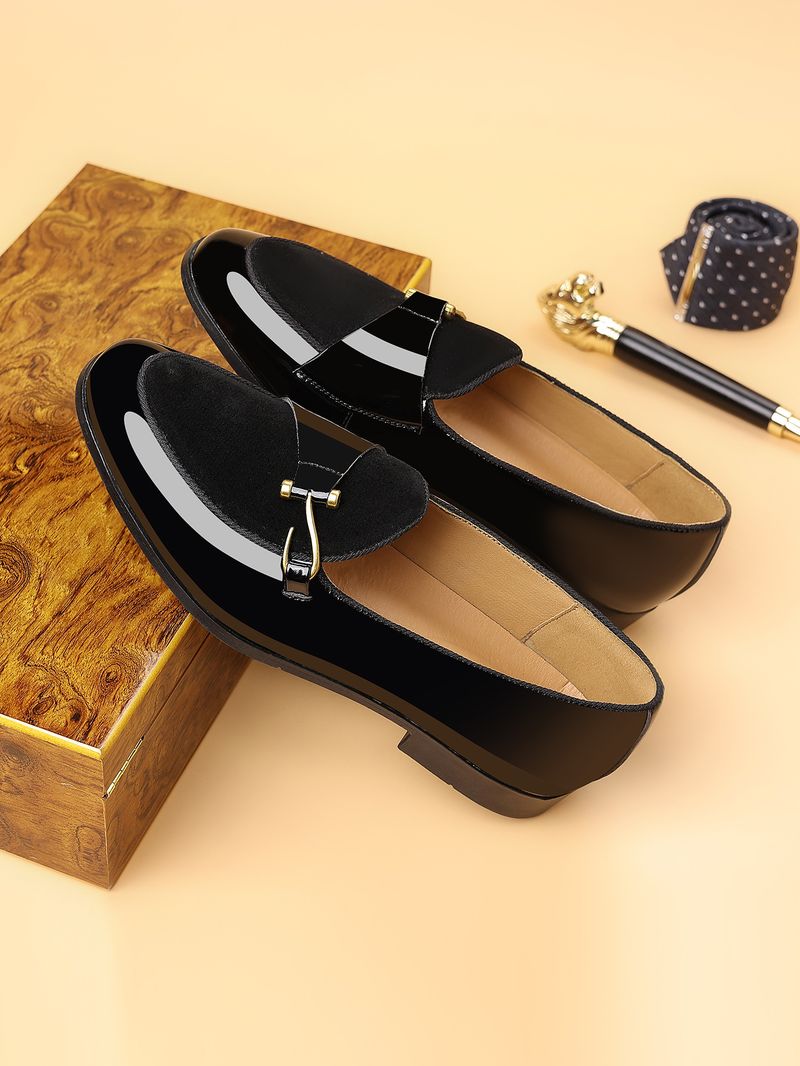 Mocassins décontractés à bout carré pour hommes avec boucle latérale - Chaussures professionnelles et élégantes pour les affaires et les loisirs (Pointures 40-48)_voghion.com