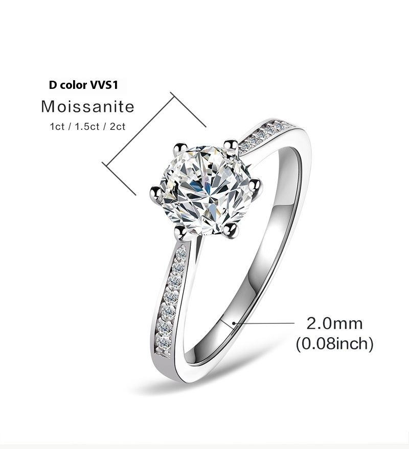 Reng Sëlwer Klassesche Six Claw Mosonit Mikro Set Ring Damen Hochzäitsring, 1 Karat Liicht Luxus Villsäiteg fir Männer_voghion.com