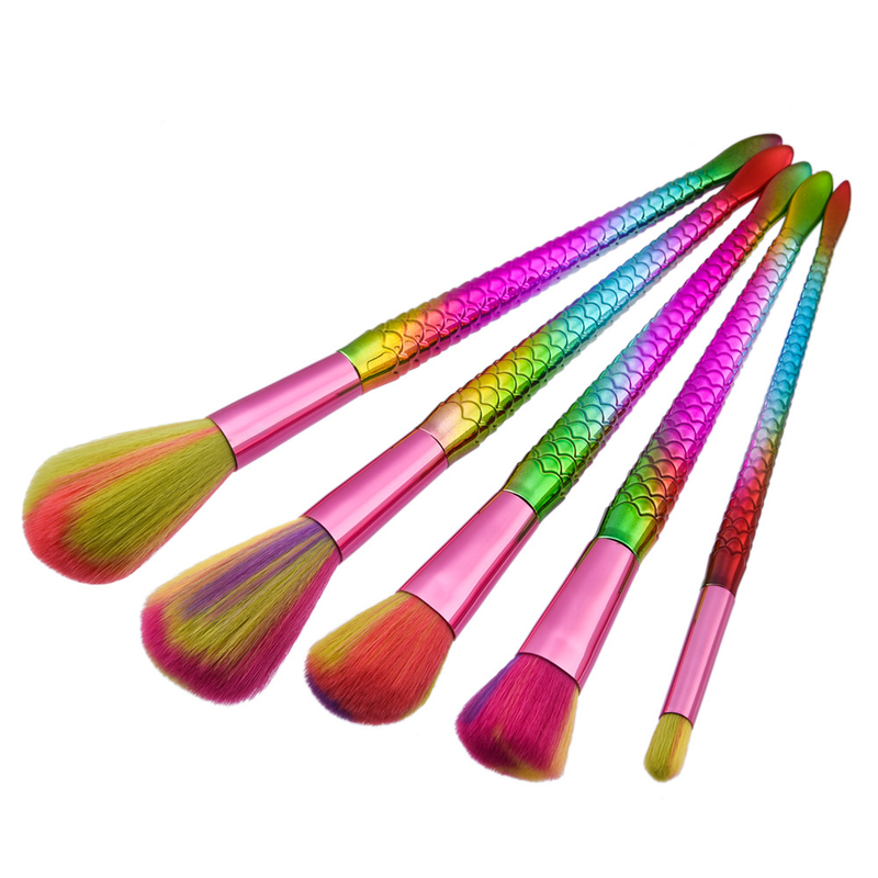 5-teiliges Make-up-Pinselset im Meerjungfrauen-Stil, Beauty-Tools, Pinsel für losen Puder, Fischschwanz GUJHUI_voghion.com