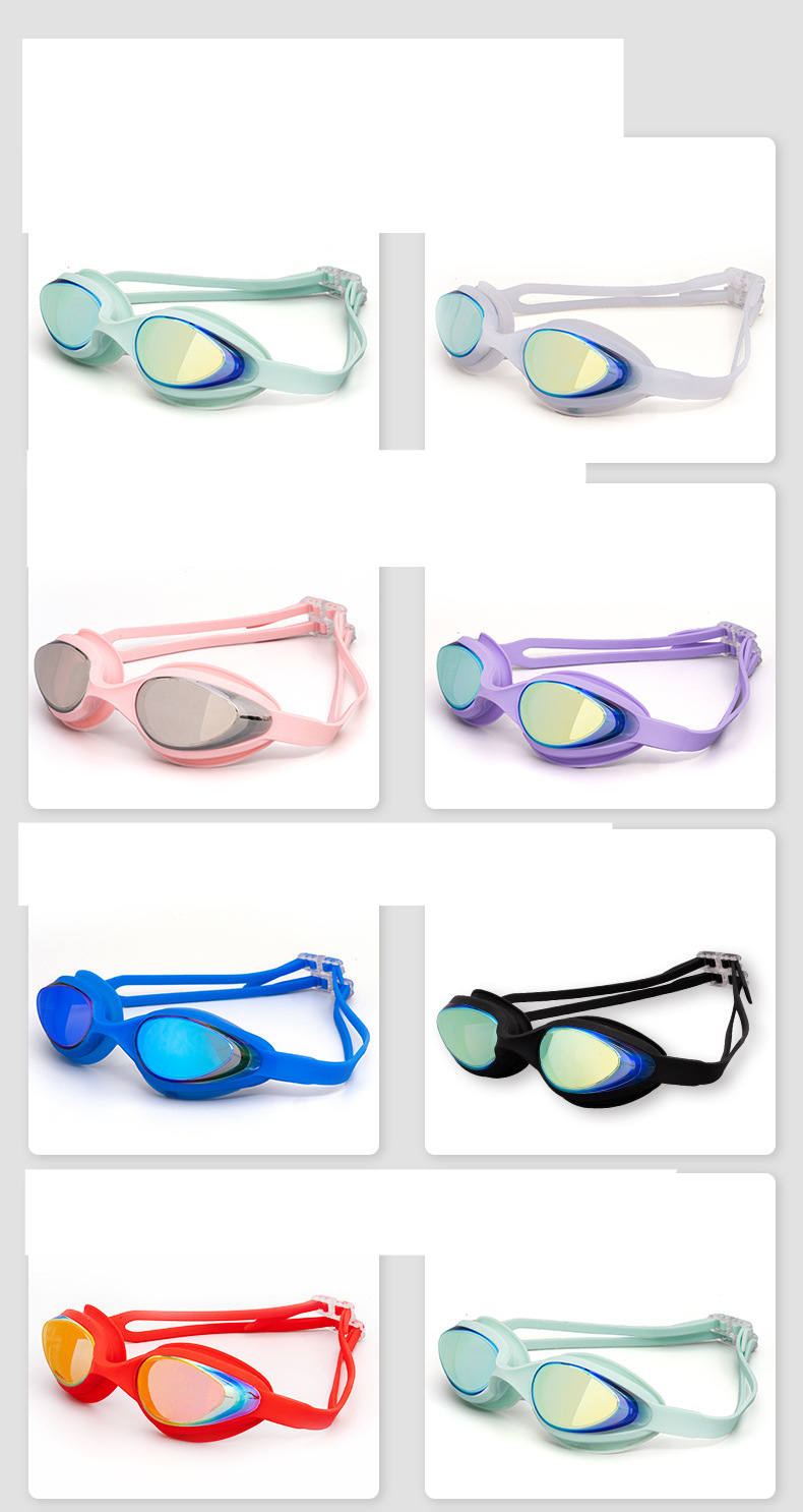 New adult waterproond anti-fog swimming glasses silicone electroplated lens headwear goggles_voghion.com