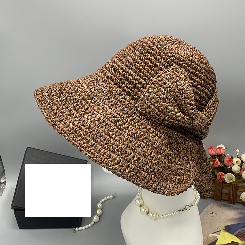 Nuovo cappello da pescatore con fiocco cappello da sole pieghevole cappello da spiaggia cappello di paglia a tesa piccola con fessura cappello di protezione solare estivo da donna_voghion.com