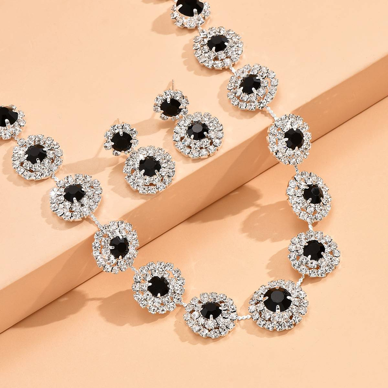 2 STÜCKE Beliebte Schmuck-Set Luxus Hochzeit Party frauen Schmuck Runde strass Halskette Ohrring Set_voghion.com