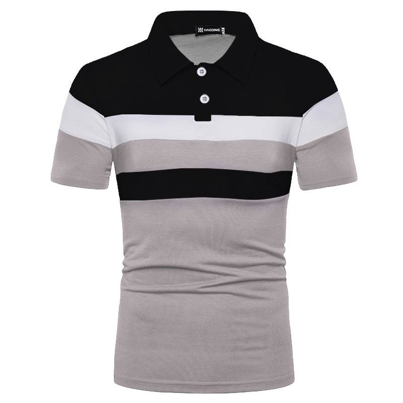 Férfi rövid ujjú póló Divat ifjúsági patchwork Slim Fit hajtókás gallérral rövid ujjú póló_voghion.com
