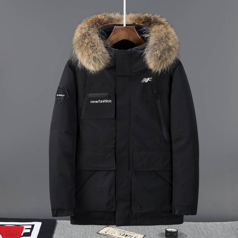 Ropa de hombre Chaqueta de algodón de seda Chaqueta de algodón de seda gruesa y cálida de invierno Cuello de piel grande Abrigo grueso de algodón de seda de pato blanco_voghion.com