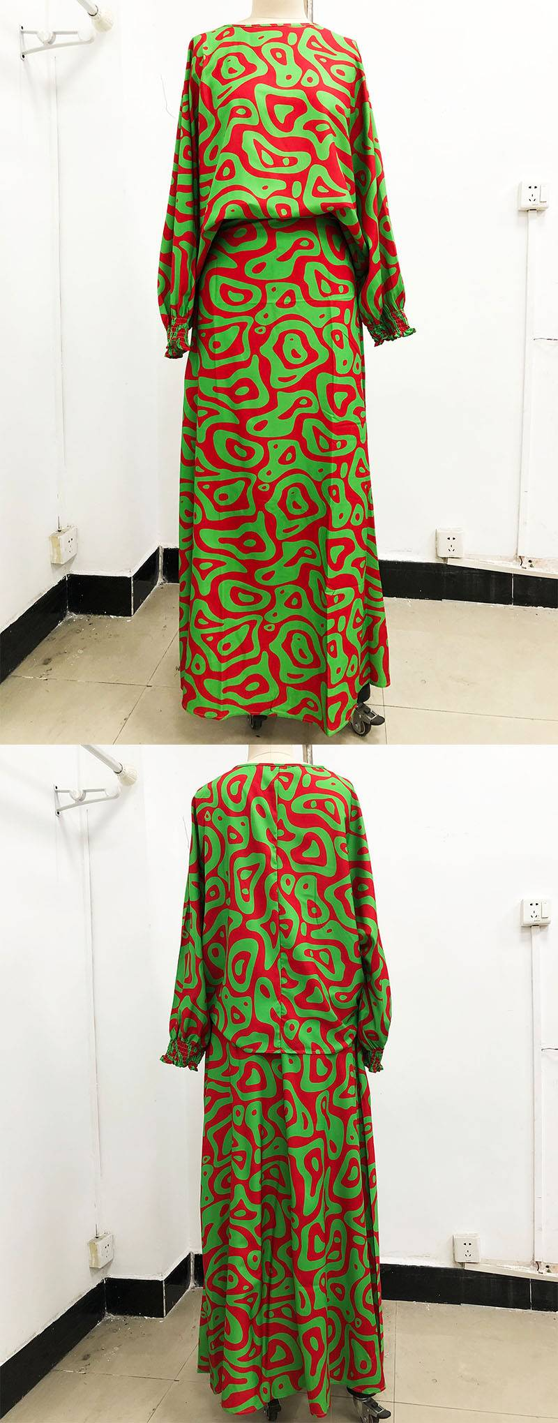 Completo da donna casual alla moda, due pezzi, autunno, scollo a V, magliette a maniche lunghe e gonne lunghe a vita alta, completo da donna in maglia coreana_voghion.com