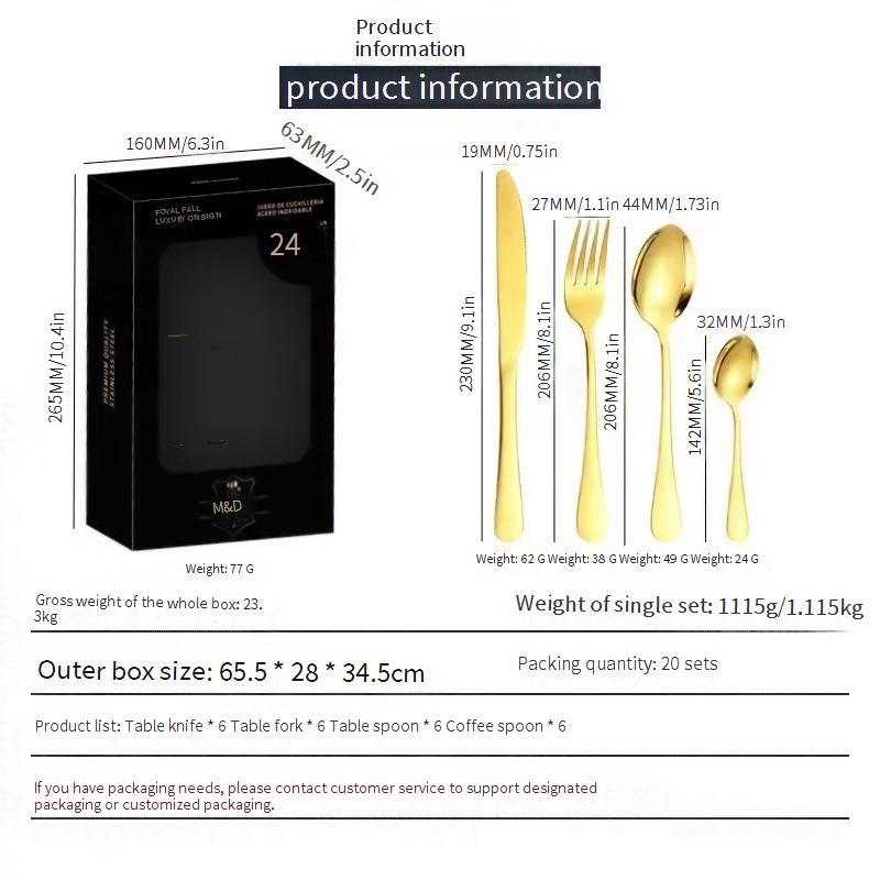 Juego de cubiertos de acero inoxidable 1010 de 24 piezas en caja de regalo con ventana: cuchillos, tenedores y cucharas para carne, ideal para la cocina occidental._voghion.com