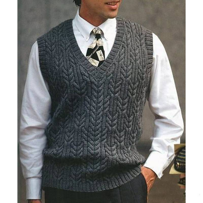 New Men's Knitted Vest V-neck Sweater In Solid Color Casual Men's Wear_voghion.com
