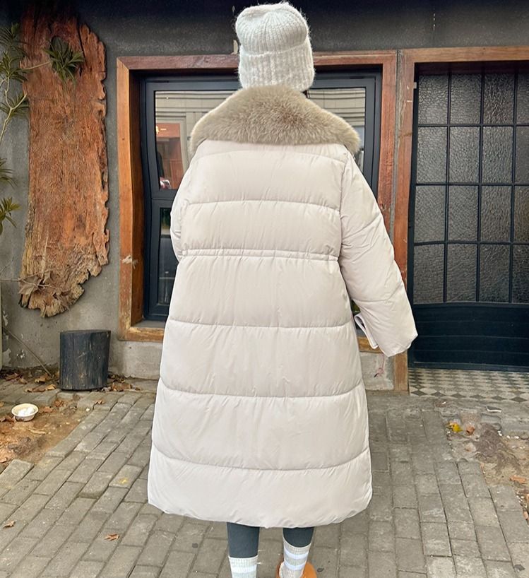 Casaco de inverno feminino luxuoso com acabamento em pele sintética – Jaqueta de inverno de comprimento médio com capuz e fecho de zíper_voghion.com