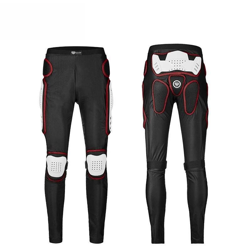 Pantaloni protettivi da moto per fuoristrada e sport estremi - Protezione ginocchia certificata CE - Piastre di protezione in PE resistenti - Nero/Rosso - Dalla S alla 4XL_voghion.com