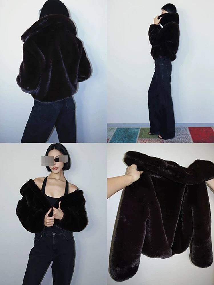 Cappotto invernale in pelliccia sintetica da donna – Collo spesso e morbido, vestibilità oversize, giacca corta ed elegante – Comodo e alla moda (nero)_voghion.com