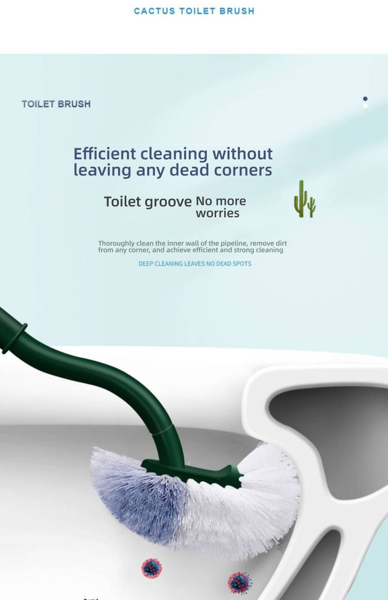 Cactus Toilet Brush Set With Wall-Mount Holder, Long Handle Deep Cleaning, Space-Saving Bathroom Organizer (Ocean Blue/Spruce Green)_voghion.com