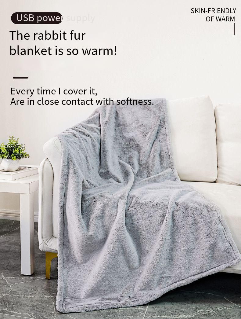 Couverture chauffante électrique ultra confortable en fourrure de lapin pour la pause déjeuner_voghion.com