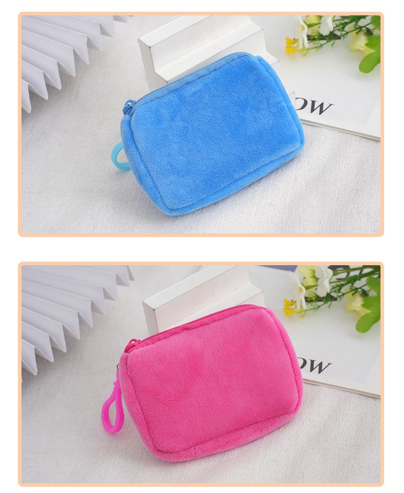 Bolsa de moedas quadrada de cor sólida, cor doce, pelúcia pequena, mochila escolar, bolsa de fone de ouvido, simples, fofa, mochila de moedas_voghion.com