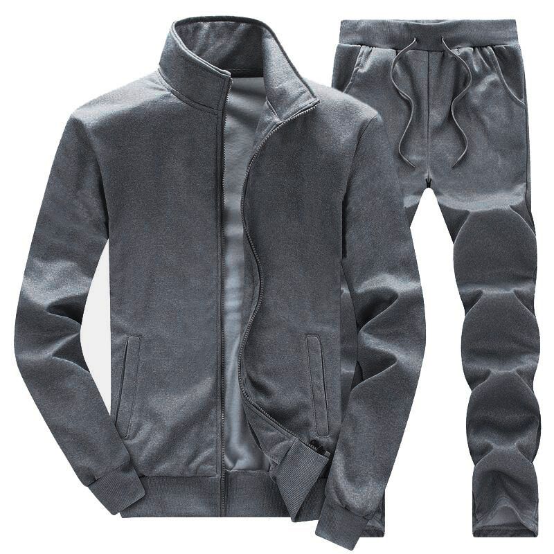 Herrenbekleidung Sportjacke Herbst und Winter neue Herrenhose zweiteiliger Anzug einfarbig mode lässig locker Freizeit vielseitig_voghion.com
