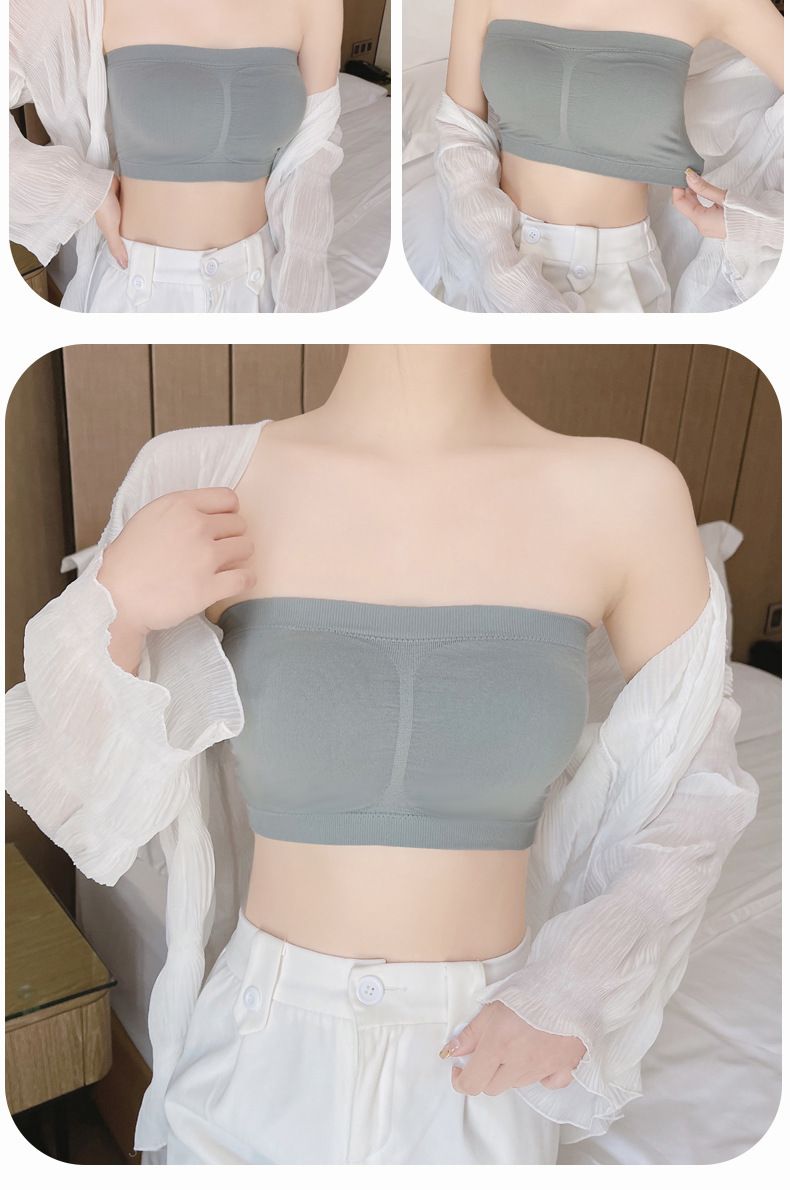 Strapless underwear summer gathering, with a strapless design and an anti slip back. No steel ring, one spoke chest wrap_voghion.com