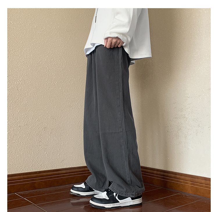 Hosen-Look Schlanke, übergroße Jeans in Militärgrün, gerade, lockere Hose mit weitem Bein für Herren im American High Street-Stil_voghion.com