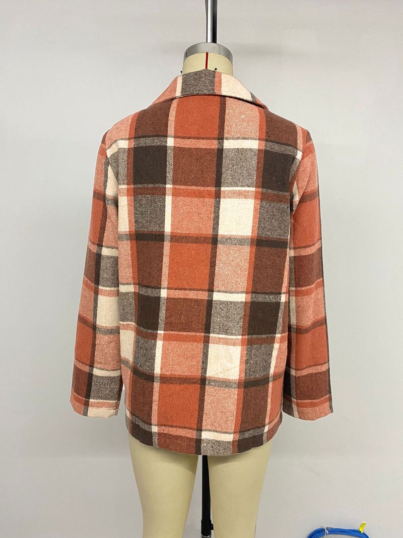 Women's Clothing Casual Retro Loose Brushed Plaid Blazer For Women - Oversized Office & Street Style Polyester Blend Long Sleeve Jacket_voghion.com