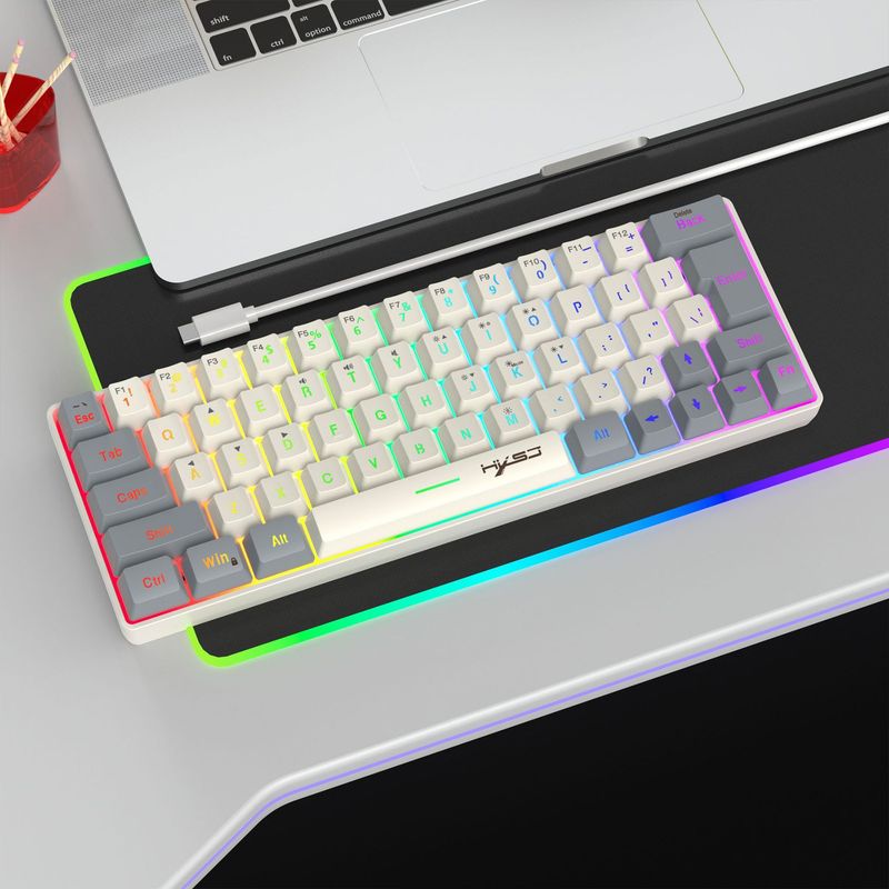HXSJ new 63 wired film keyboard with dual color caps, RGB lighting, USB-C key cable separation_voghion.com