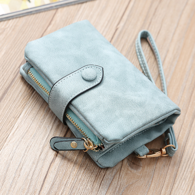 Portamonete piccolo con pochette lunga con cerniera lunga da donna, portafoglio corto opaco retrò in nuova versione coreana_voghion.com