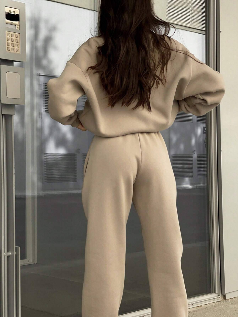 Survêtement d'automne pour femme avec fermeture éclair, ensemble deux pièces décontracté en coton, surdimensionné, blanc, pantalon de sport classique pour femme_voghion.com