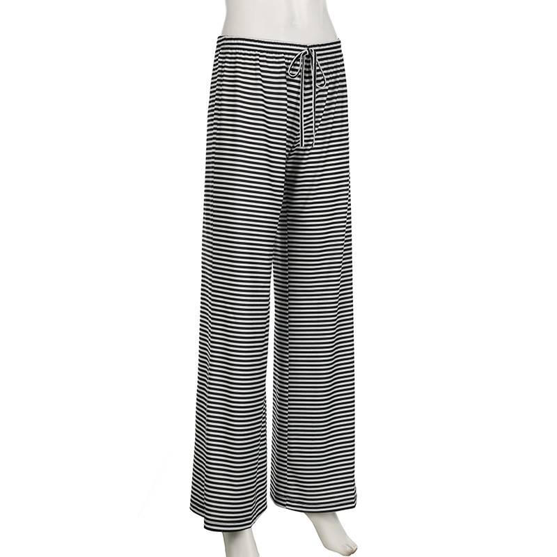 Lässige Streifen Niedrige Taille Baggy Jogginghose Kordelzug Elastische Hose Frauen Beiläufige Lose Gerade Bein Hosen Sommer Streetwear_voghion.com
