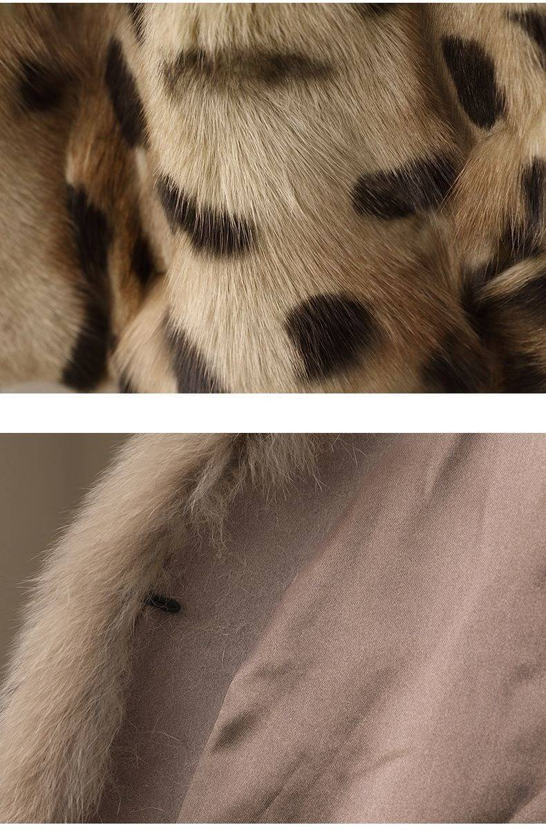 Luxus-Fuchspelzmantel, Damenmode, V-Ausschnitt, Leopardenmuster, Jacke, elegante, lässige Oberbekleidung für Herbst und Winter_voghion.com