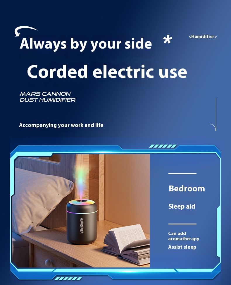 Humidificateur Mars Mini Pro – Brume froide ultrasonique USB portable pour voiture et chambre, réservoir de 500 ml, lumière d'ambiance LED 7 couleurs, 36 dB silencieux_voghion.com
