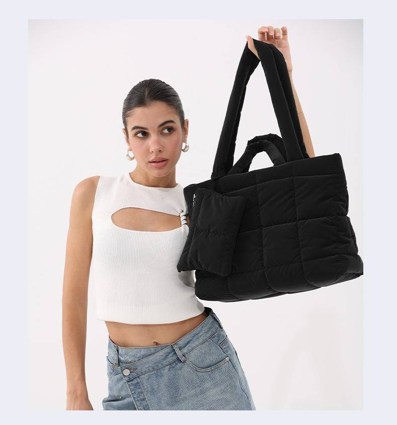 Quilted Puffer Tote Bag For Women - Large Capacity Soft Cloud Shoulder Bag With Nylon Exterior, Lightweight & Stylish Handbag For Travel & Daily Use_voghion.com