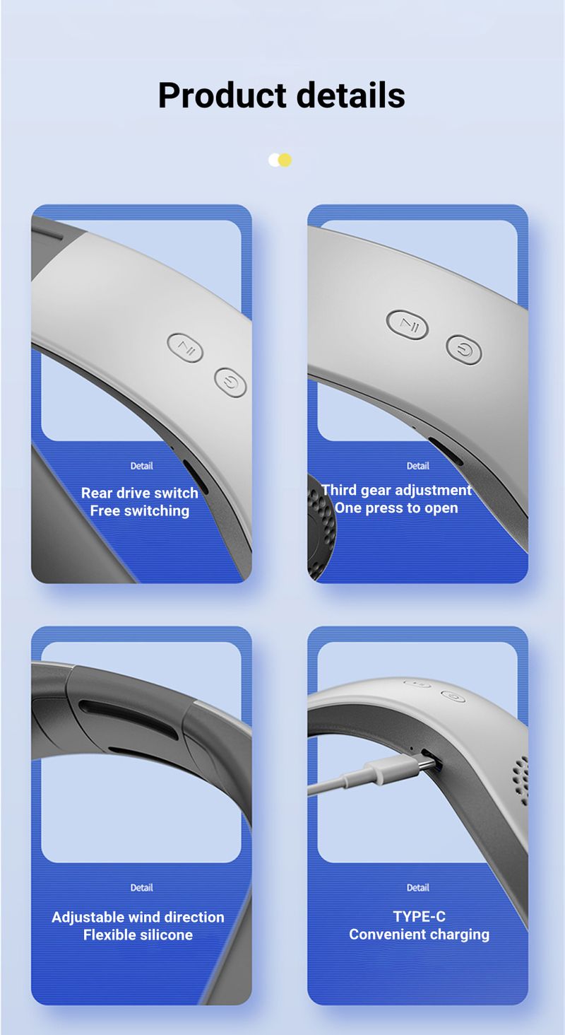 Ventilatore da collo pieghevole 2024 nuovo transfrontaliero con ricarica USB, display digitale, silenzioso, portatile, mini ventilatore da esterno_voghion.com