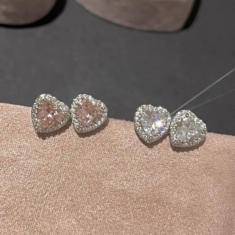 Orecchini a bottone con pallina a forma di cuore e diamanti, set da quattro pezzi, scintillanti, a strati, di nicchia giapponese e coreana._voghion.com