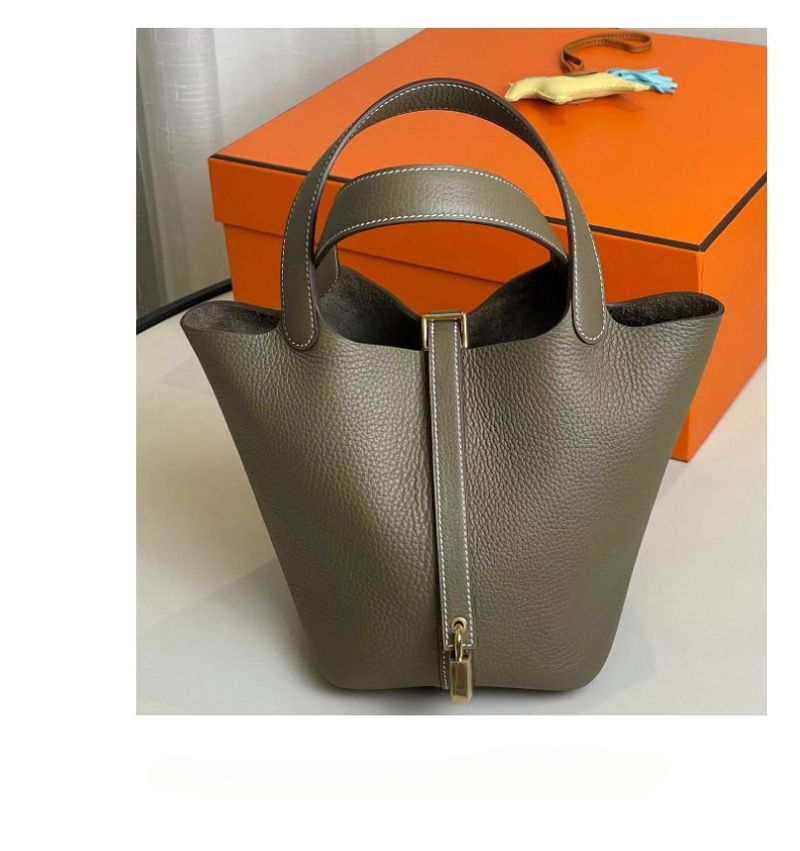 Designer's Niche Bucket Genuine Leather, Hand, High-end Feel, Top Layer, Cowhide, Vegetable Basket, , And Women's_voghion.com
