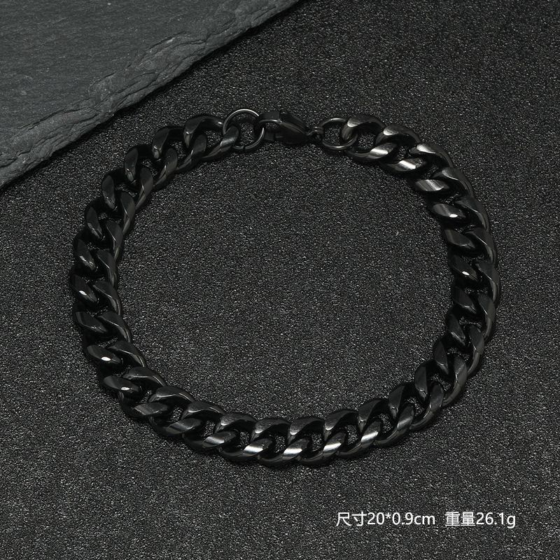 Bracciale da uomo in acciaio inossidabile con catena cubana in titanio con chiusura a moschettone, stile hip hop, nero_voghion.com