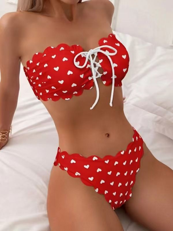 Damenbekleidung Tube Top Split Badeanzug Hohe Taille Spitze Sexy Badeanzug Zweiteiliger Bikini_voghion.com
