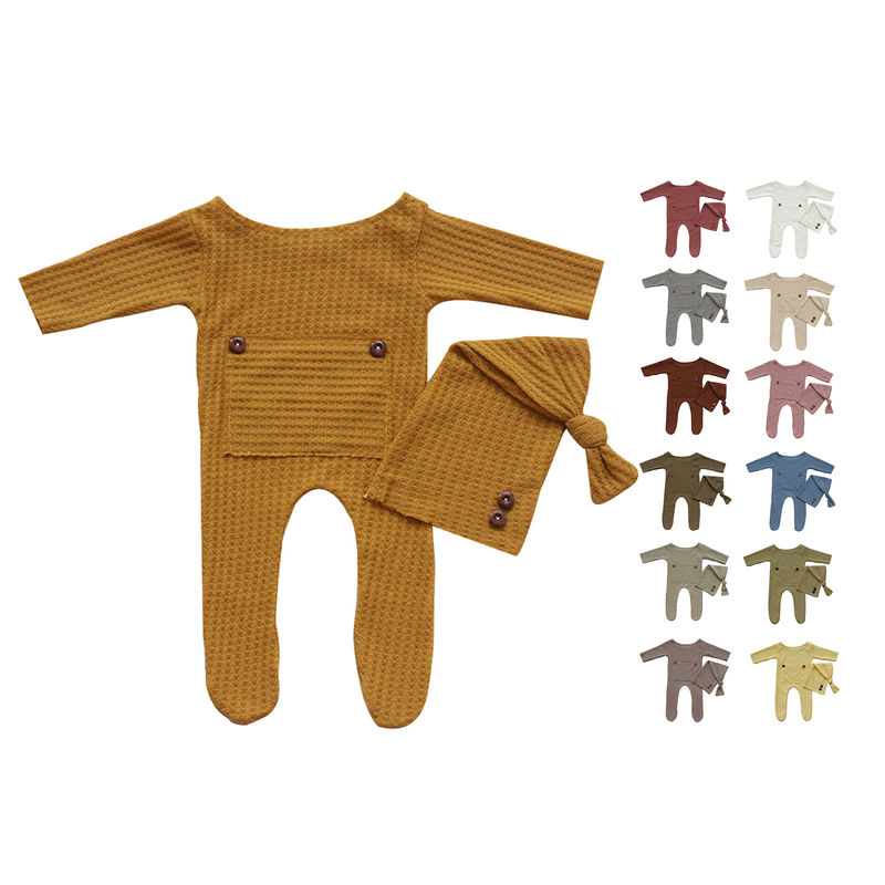 Drivedirect 1 szett baba kombiné Bőrbarát, nyújtható, kétrészes öltöny újszülött fényképező kalap ruházat beltéri használatra_voghion.com