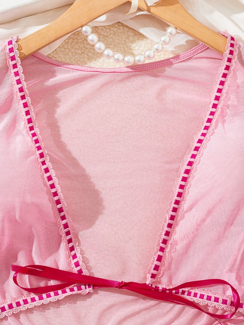 Women's Intimates Sexy Lingerie Perspective Temptation Passion Uniform Top Short Skirt Thong Three Piece Set_voghion.com