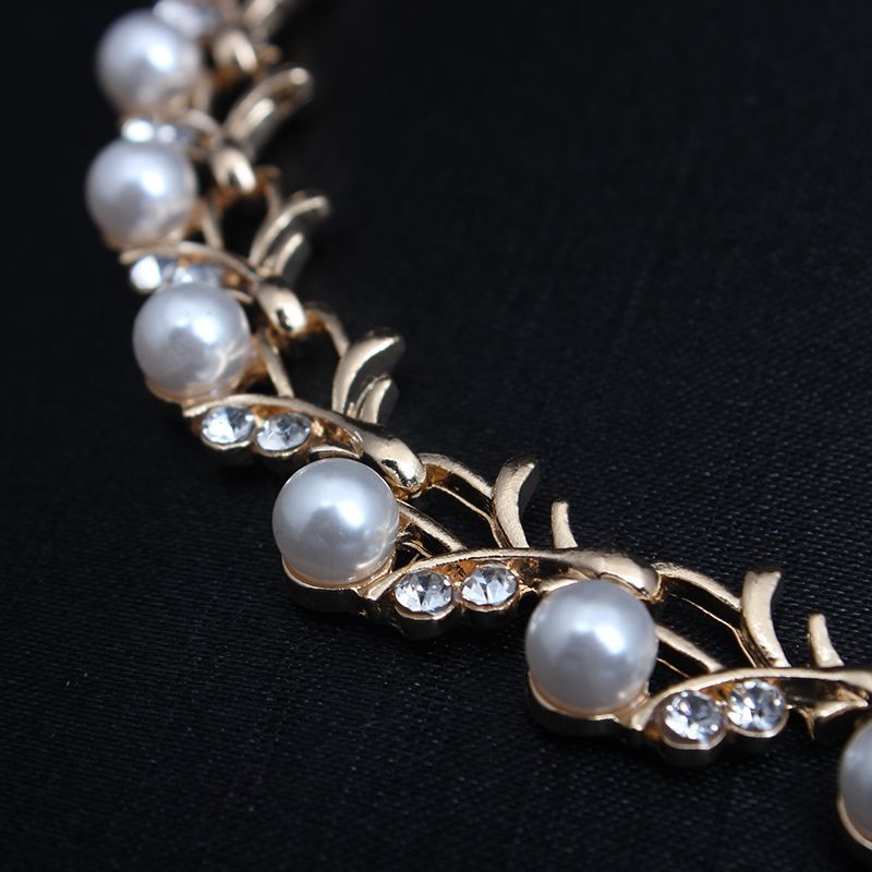 Koreanische version einfache perlen strass halskette ohrring set, modische vielseitig, kleine und frische schlüsselbein kurz_voghion.com
