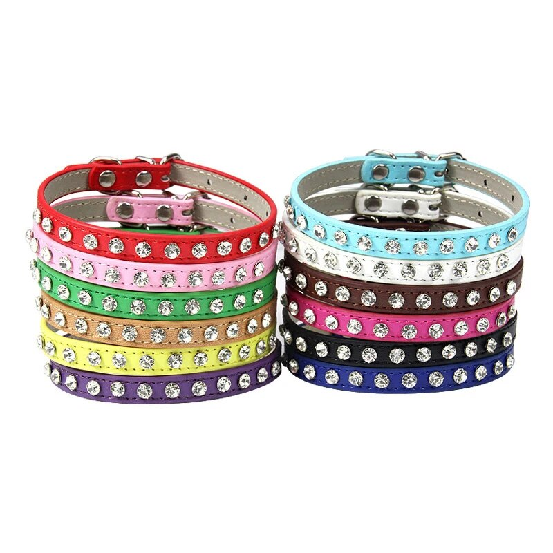 New Solid Color Shining Diamond Rhinestone Collar Polyester Neck Strap Safe For Cat Dog Soft Pet Supplies Accessories_voghion.com