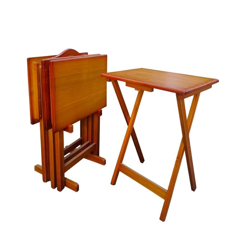 With Of Set Folding Trays Rack Honey 4 Storage Snack Table_voghion.com