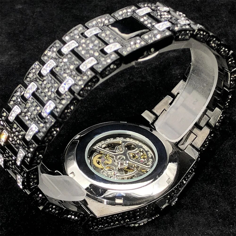 Dropshipping Diamond Watch For Men Gold Ice Out Automatic Watches Hiphop Bling Shiny Skeleton Mechanical Brand Clock_voghion.com